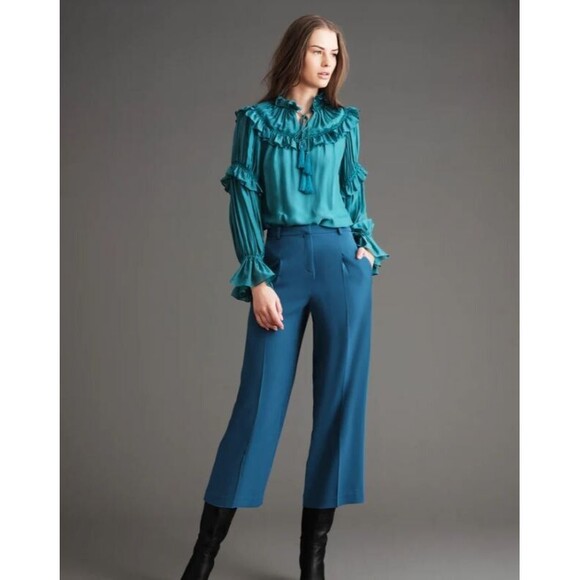 Haute Hippie Gracie Blouse NWT Double Tassel Silk With Shirring Retail $375 Sz L - Picture 2 of 4